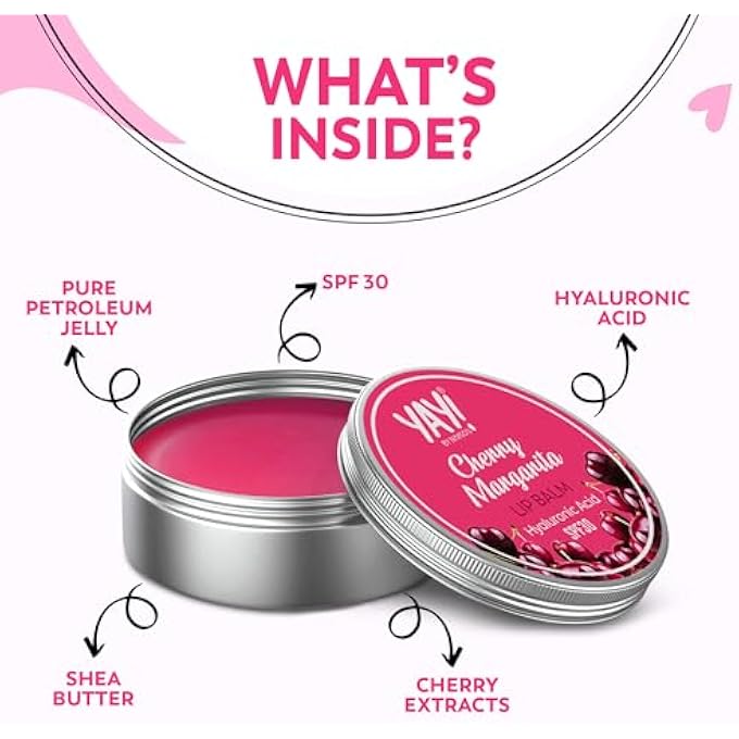 Nimson YAY! BY CHERRY MARGARITA LIP BALM, WITH HYALURONIC ACID WITH SPF 30, FOR MOISTURISED & NOURISHED LIPS, PROTECTS FROM SUN DAMAGE, FOR MEN AND WOMEN - 50G - Image 3